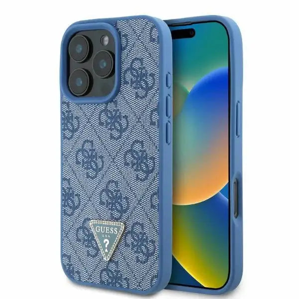 Guess Leather 4G Triangle Strass MagSafe Case for iPhone 16 Pro - Blue - Cell phone cases and covers<<<HurtelXML