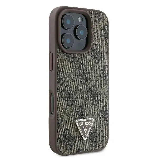 Guess Leather 4G Triangle Strass MagSafe Case for iPhone 16 Pro - Brown - Cell phone cases and covers<<<HurtelXML