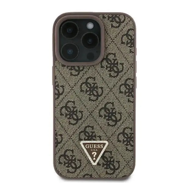 Guess Leather 4G Triangle Strass MagSafe Case for iPhone 16 Pro - Brown - Cell phone cases and covers<<<HurtelXML