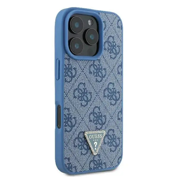 Guess Leather 4G Triangle Strass MagSafe Case for iPhone 16 Pro Max - Blue - Cell phone cases and covers<<<HurtelXML