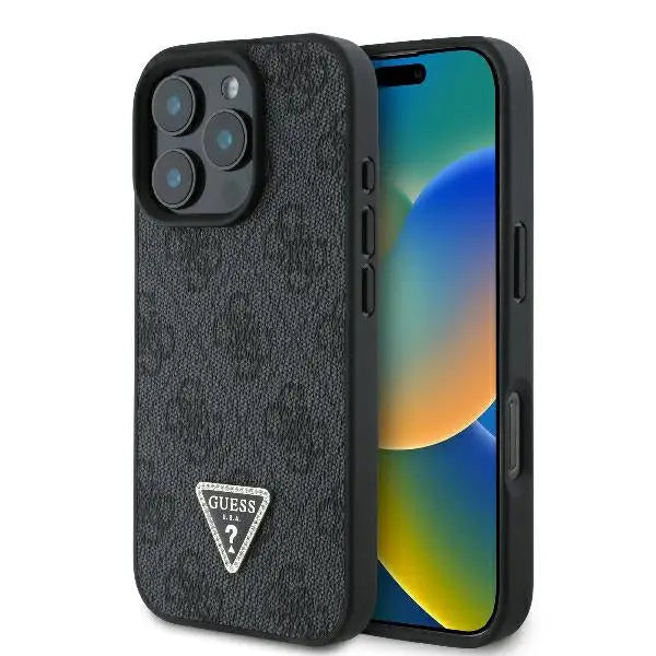 Guess Leather 4G Triangle Strass MagSafe Case for iPhone 16 Pro Max - Black - Cell phone cases and covers<<<HurtelXML