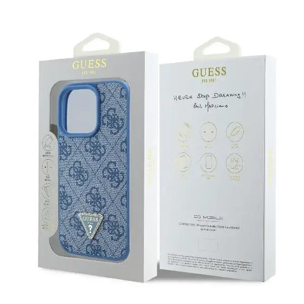 Guess Leather 4G Triangle Strass MagSafe Case for iPhone 16 Pro Max - Blue - Cell phone cases and covers<<<HurtelXML