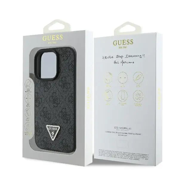 Guess Leather 4G Triangle Strass MagSafe Case for iPhone 16 Pro Max - Black - Cell phone cases and covers<<<HurtelXML