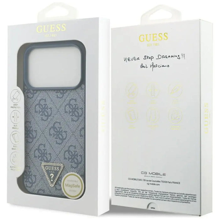 Guess Leather 4G Triangle Strass MagSafe Case for iPhone 17 Pro - Blue - Cell phone cases and covers<<<HurtelXML