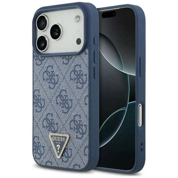 Guess Leather 4G Triangle Strass MagSafe Case for iPhone 17 Pro - Blue - Cell phone cases and covers<<<HurtelXML