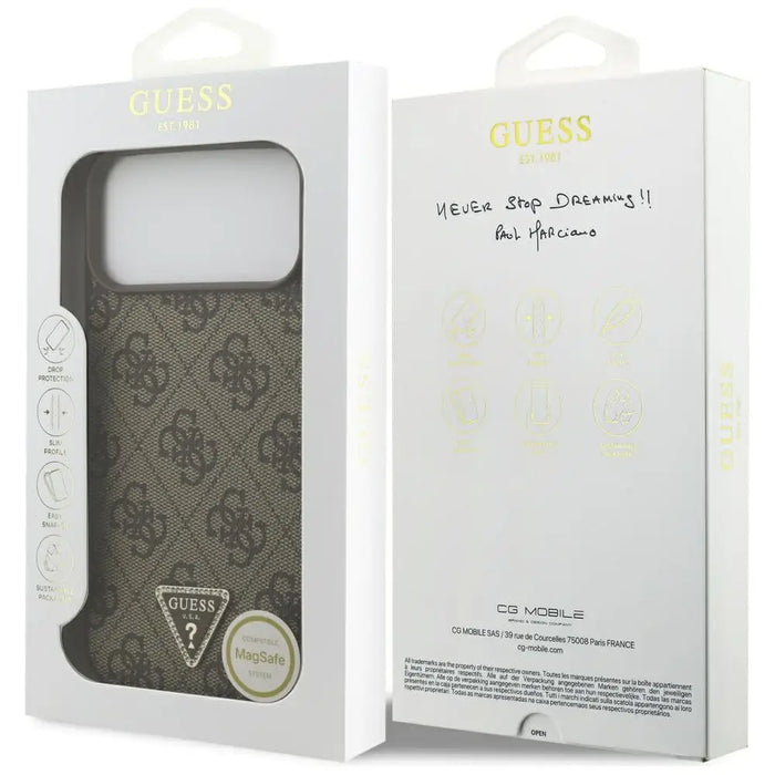 Guess Leather 4G Triangle Strass MagSafe Case for iPhone 17 Pro Max - Brown - Cell phone cases and covers<<<HurtelXML