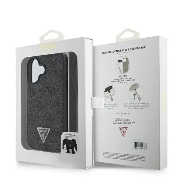 Guess Leather Metal Logo Strass Crossbody Case for iPhone 16 - Black - Cell phone cases and covers<<<HurtelXML