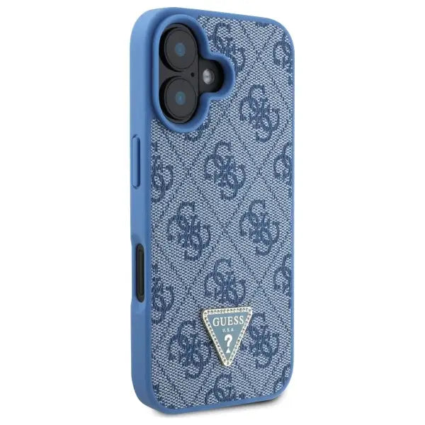 Guess Leather Metal Logo Strass Crossbody Case for iPhone 16 - Blue - Cell phone cases and covers<<<HurtelXML
