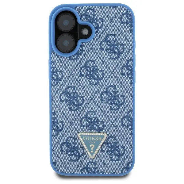 Guess Leather Metal Logo Strass Crossbody Case for iPhone 16 - Blue - Cell phone cases and covers<<<HurtelXML