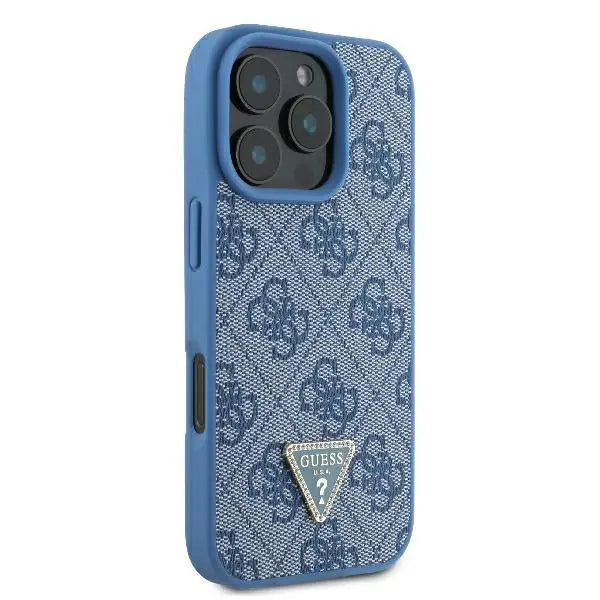 Guess Leather Metal Logo Strass Crossbody Case for iPhone 16 Pro - Blue - Cell phone cases and covers<<<HurtelXML