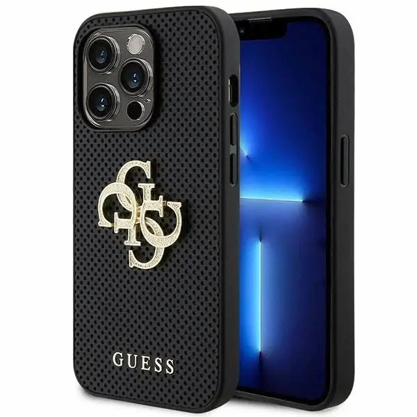 Guess Leather Perforated 4G Glitter Logo Case for iPhone 15 Pro - Black - Cell phone cases and covers<<<HurtelXML