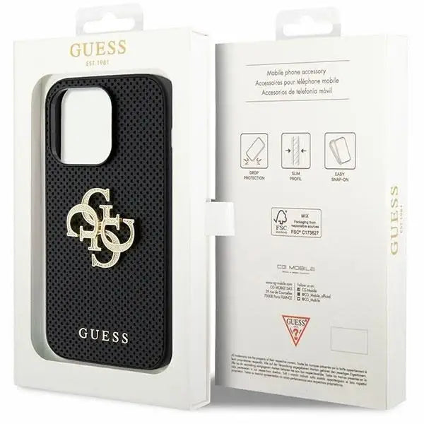 Guess Leather Perforated 4G Glitter Logo Case for iPhone 15 Pro Max - Black - Cell phone cases and covers<<<HurtelXML