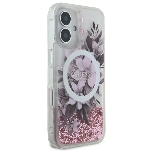 Guess Liquid Glitter Flower MagSafe iPhone 16 Case - Pink - Cell phone cases and covers<<<HurtelXML