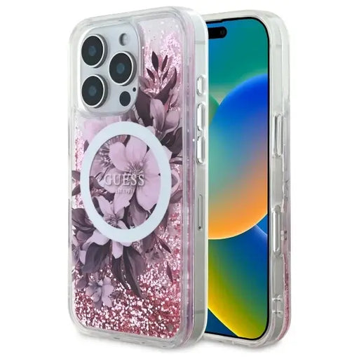 Guess Liquid Glitter Flower MagSafe iPhone 16 Pro Case - Pink - Cell phone cases and covers<<<HurtelXML