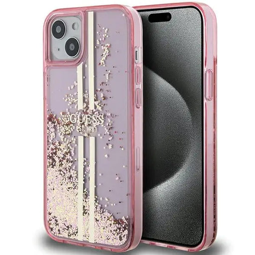 Guess Liquid Glitter Gold Stripes case for iPhone 15 Plus / 14 Plus - pink - Cell phone cases and covers<<<HurtelXML
