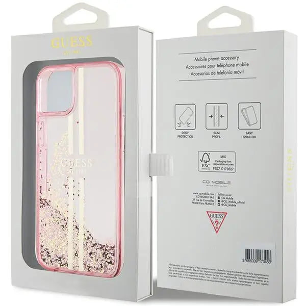 Guess Liquid Glitter Gold Stripes case for iPhone 15 Plus / 14 Plus - pink - Cell phone cases and covers<<<HurtelXML
