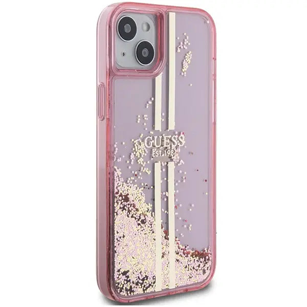 Guess Liquid Glitter Gold Stripes case for iPhone 15 Plus / 14 Plus - pink - Cell phone cases and covers<<<HurtelXML