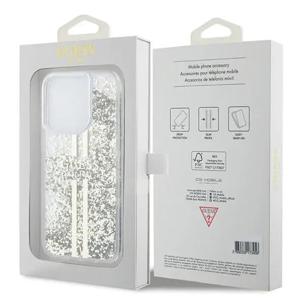 Guess Liquid Glitter Gold Stripes case for iPhone 15 Pro - transparent - Cell phone cases and covers<<<HurtelXML
