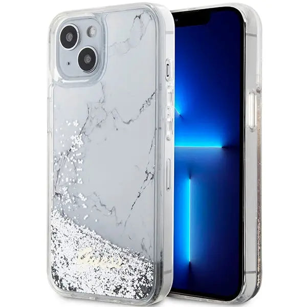 Guess Liquid Glitter Marble case for iPhone 14 - white - Cell phone cases and covers<<<HurtelXML