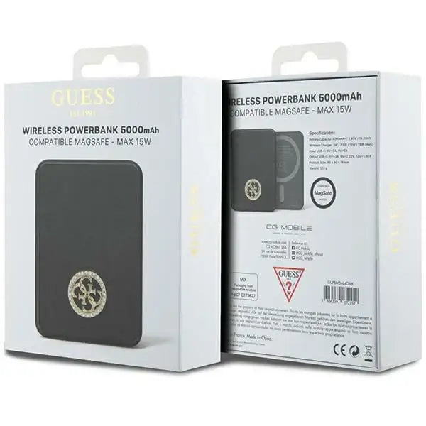 Guess MagSafe 4G Strassed Metal Logo induction power bank 15W 5000mAh - black - Powerbanks<<<HurtelXML