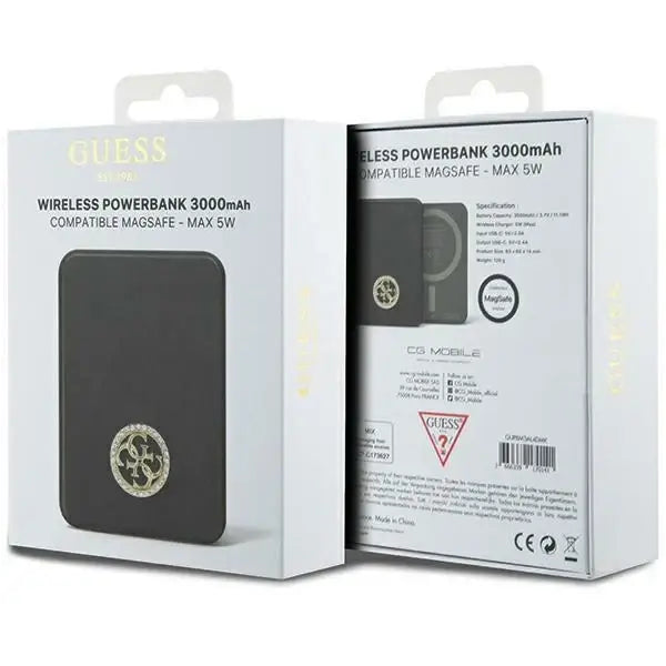 Guess MagSafe 4G Strassed Metal Logo induction power bank 5W 3000mAh - black - Powerbanks<<<HurtelXML