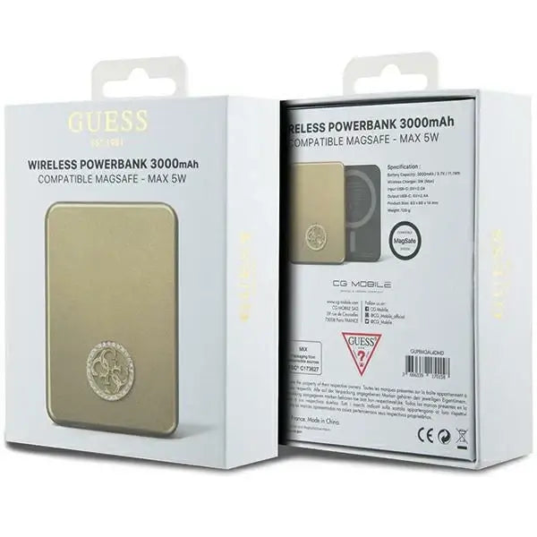 Guess MagSafe 4G Strassed Metal Logo induction power bank 5W 3000mAh - gold - Powerbanks<<<HurtelXML
