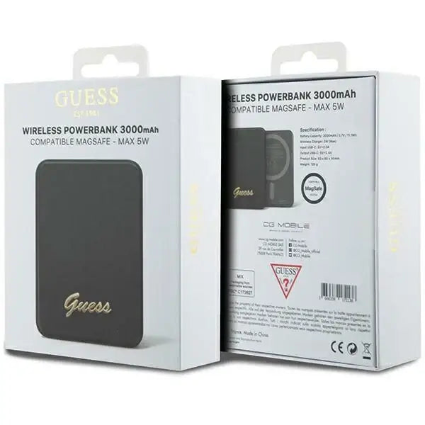 Guess MagSafe Metal Script Logo induction power bank 5W 3000mAh - black - Powerbanks<<<HurtelXML