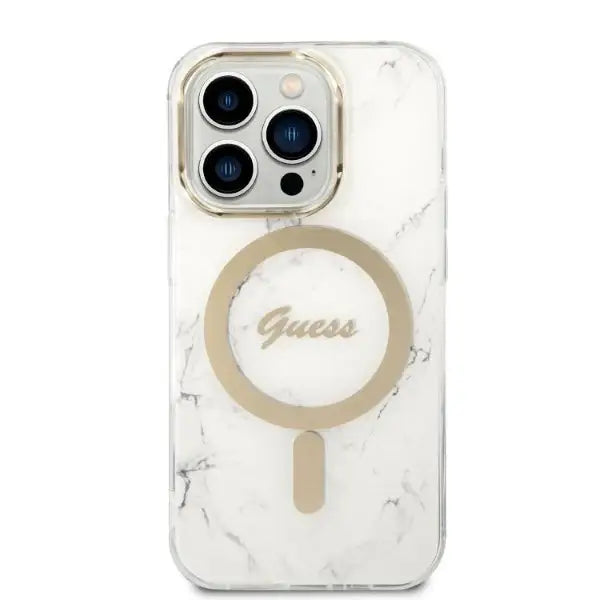 Guess Marble MagSafe Case + Charger Set for iPhone 14 Pro Max 6.7’’ - White - Cell phone USB charger<<<HurtelXML