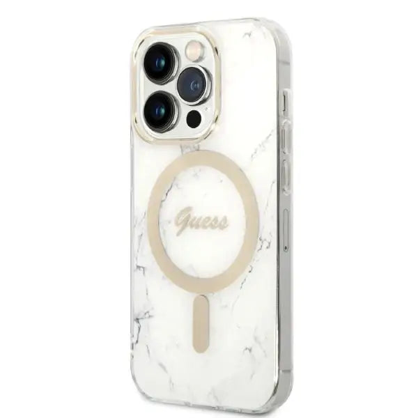 Guess Marble MagSafe Case + Charger Set for iPhone 14 Pro Max 6.7’’ - White - Cell phone USB charger<<<HurtelXML