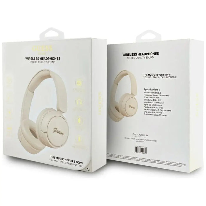 Guess Metal Logo Script Over-Ear Headphones - Beige - Headphones and speakers<<<HurtelXML