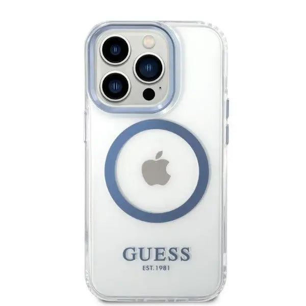 Guess Metal Outline MagSafe case for iPhone 14 Pro - blue - Cell phone cases and covers<<<HurtelXML