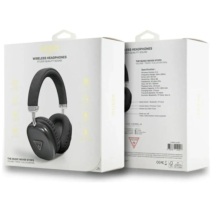 Guess Metallic Triangle Logo Over-Ear Headphones - Black - Headphones and speakers<<<HurtelXML