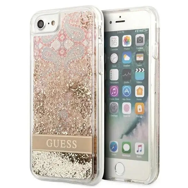 Guess Paisley Liquid Glitter case for iPhone SE 2022 / SE 2020 / 7 / 8 - gold - Cell phone cases and covers<<<HurtelXML