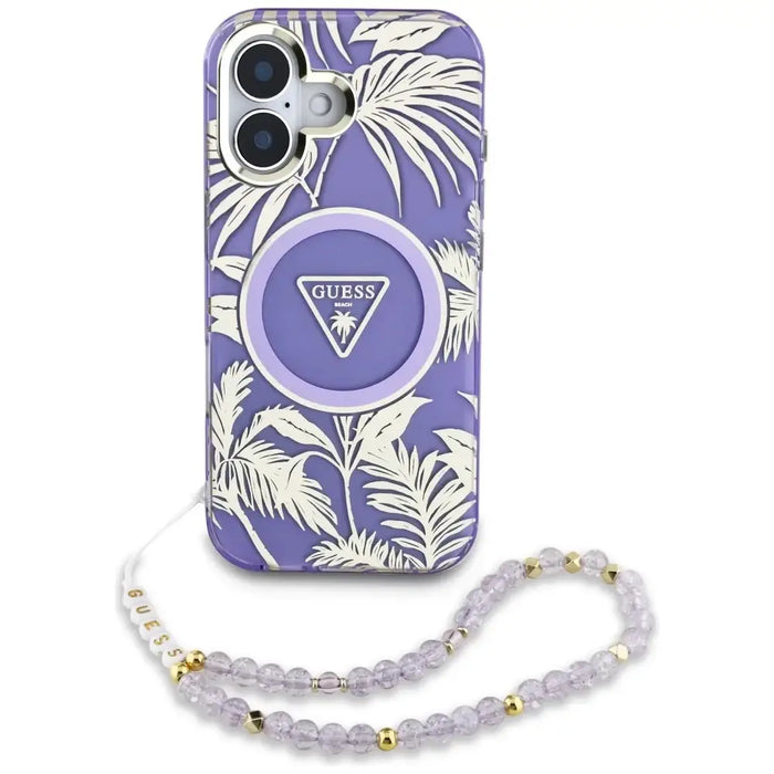 Guess Palm Trees Triangle Pearl Strap MagSafe case for iPhone 16 purple - Cell phone cases and covers<<<HurtelXML