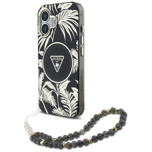 Guess Palm Trees Triangle Pearl Strap MagSafe case for iPhone 16 black - Cell phone cases and covers<<<HurtelXML