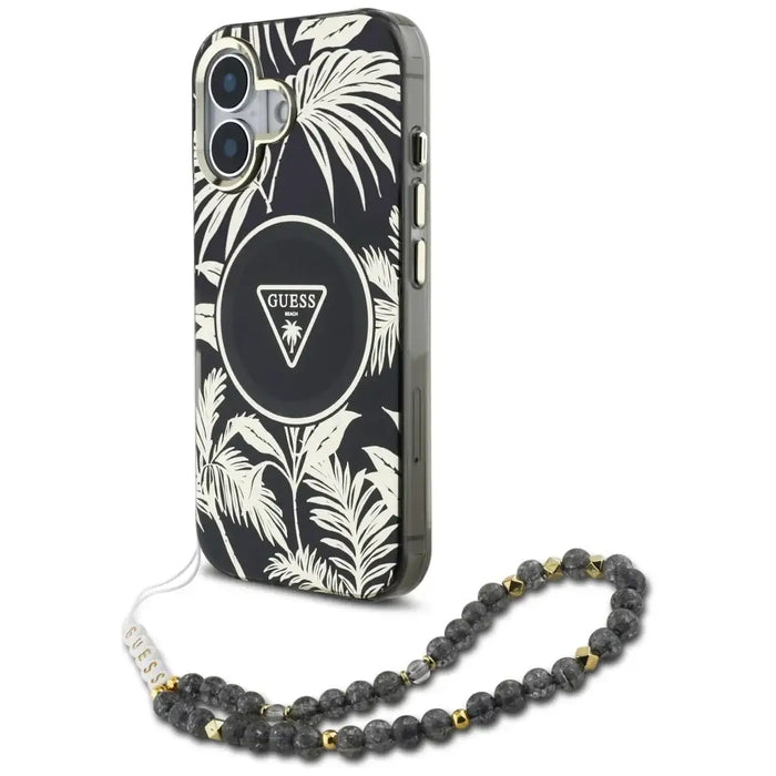 Guess Palm Trees Triangle Pearl Strap MagSafe case for iPhone 16 black - Cell phone cases and covers<<<HurtelXML