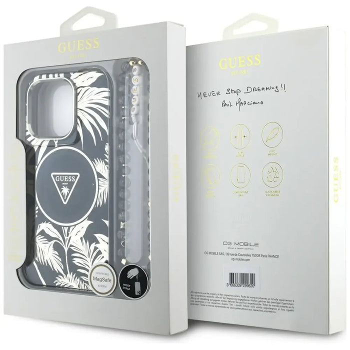 Guess Palm Trees Triangle Pearl Strap MagSafe case for iPhone 16 Pro Max black - Cell phone cases and covers<<<HurtelXML