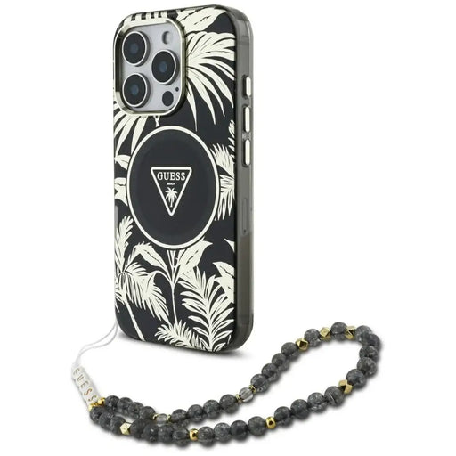 Guess Palm Trees Triangle Pearl Strap MagSafe case for iPhone 16 Pro black - Cell phone cases and covers<<<HurtelXML