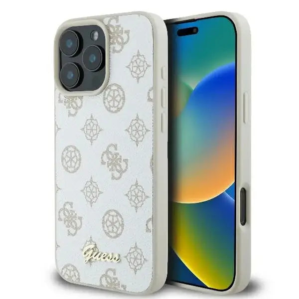 Guess Peony Script Logo MagSafe iPhone 16 Pro Max Case - White - Cell phone cases and covers<<<HurtelXML