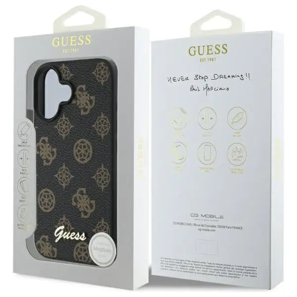 Guess Peony Script MagSafe iPhone 16 Case - Black - Cell phone cases and covers<<<HurtelXML
