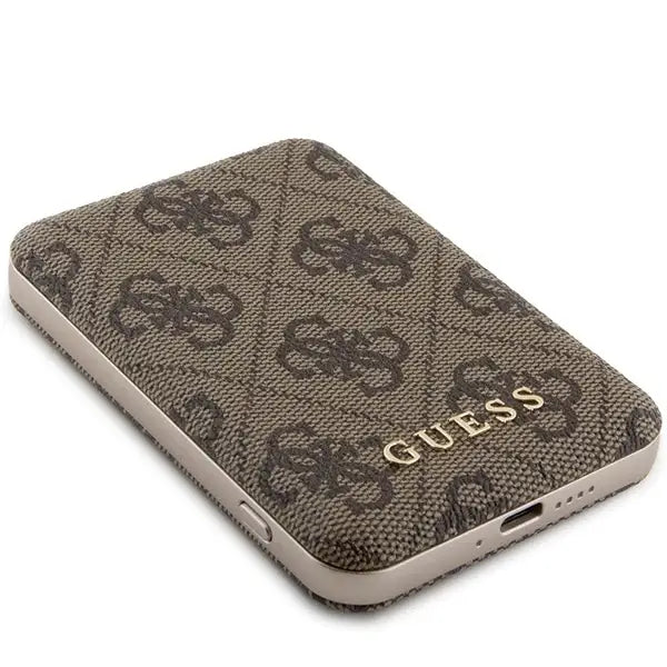 Guess Powerbank inductive 15W GUPB5FP4EMGW 5000mAh brown/brown 4G Leather Metal Logo MagSafe - Powerbanks<<<HurtelXML
