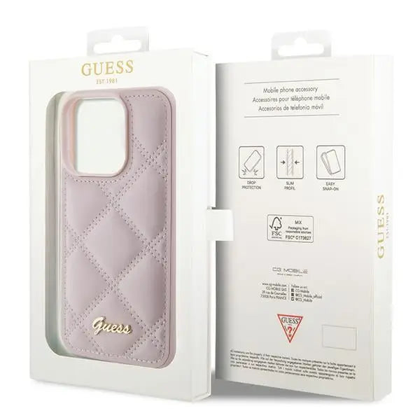 Guess Quilted Metal Logo case for iPhone 15 Pro Max - pink - Cell phone cases and covers<<<HurtelXML