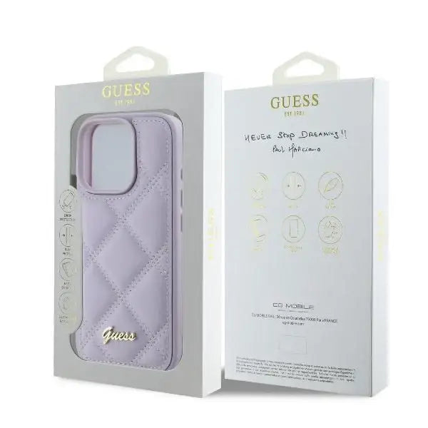 Guess Quilted Metal Logo case for iPhone 16 Pro Max - light purple - Cell phone cases and covers<<<HurtelXML