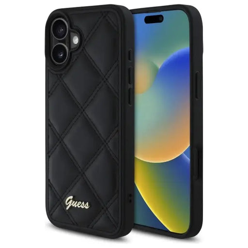 Guess Quilted Metal Logo iPhone 16 Plus Case - Black - Cell phone cases and covers<<<HurtelXML