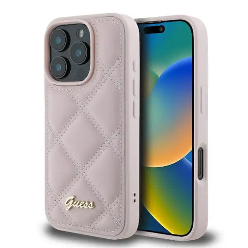 Guess Quilted Metal Logo iPhone 16 Pro Case - Pink - Cell phone cases and covers<<<HurtelXML