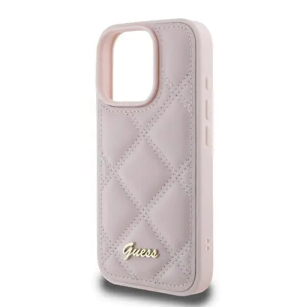 Guess Quilted Metal Logo iPhone 16 Pro Case - Pink - Cell phone cases and covers<<<HurtelXML