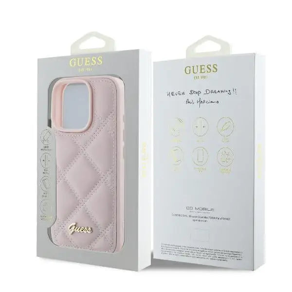 Guess Quilted Metal Logo iPhone 16 Pro Case - Pink - Cell phone cases and covers<<<HurtelXML