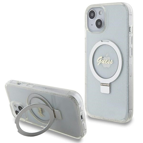 Guess Ring Stand Script Glitter MagSafe case for iPhone 15 / 14 / 13 - transparent - Cell phone cases