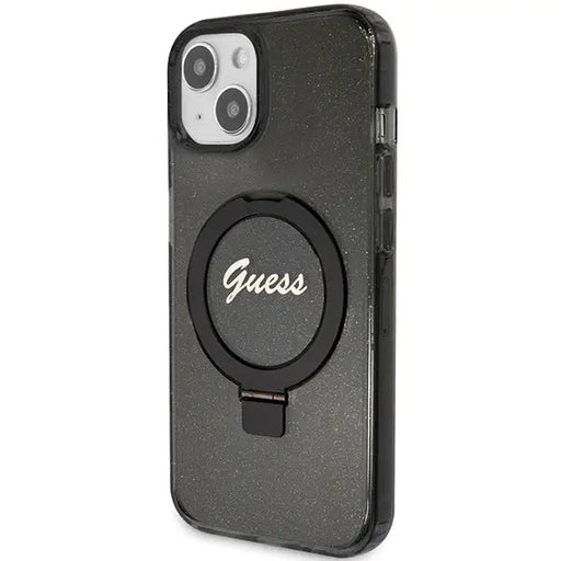 Guess Ring Stand Script Glitter MagSafe case for iPhone 15 - black - Cell phone cases and covers<<<HurtelXML