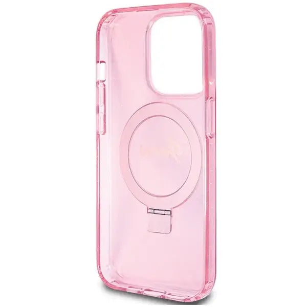 Guess Ring Stand Script Glitter MagSafe case for iPhone 15 Pro Max - pink - Cell phone cases and covers<<<HurtelXML